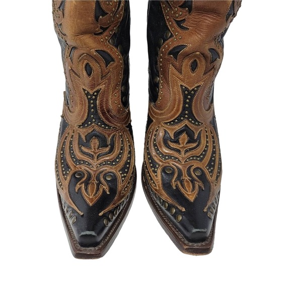 Corral Studded Inlay Leather Pointed Toe Western Cowboy Boots Country Size 7.5 M - Picture 10 of 10